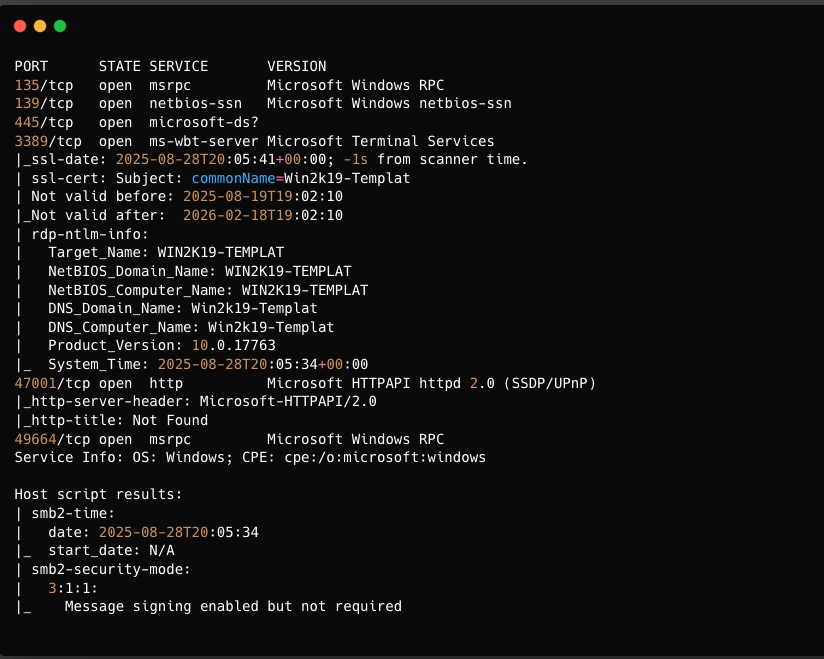 Port scan results for 154.61.80.131