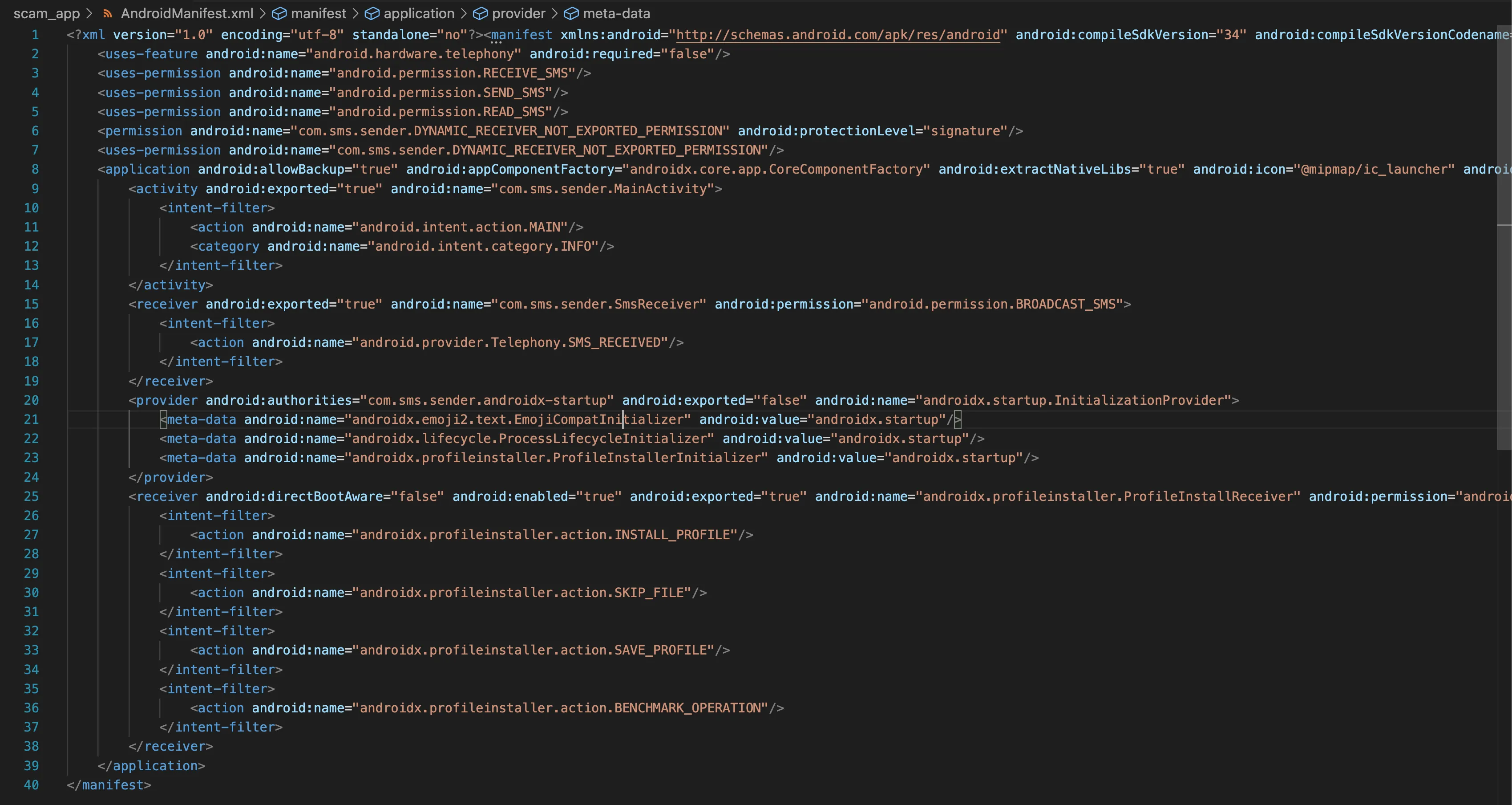 Manifest and source screenshot